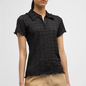 Vince stretch button down short sleeve blouse